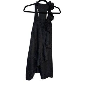 Black Jacquard Ruffled Sleeveless Silk Tunic Dress S Clean Preppy S